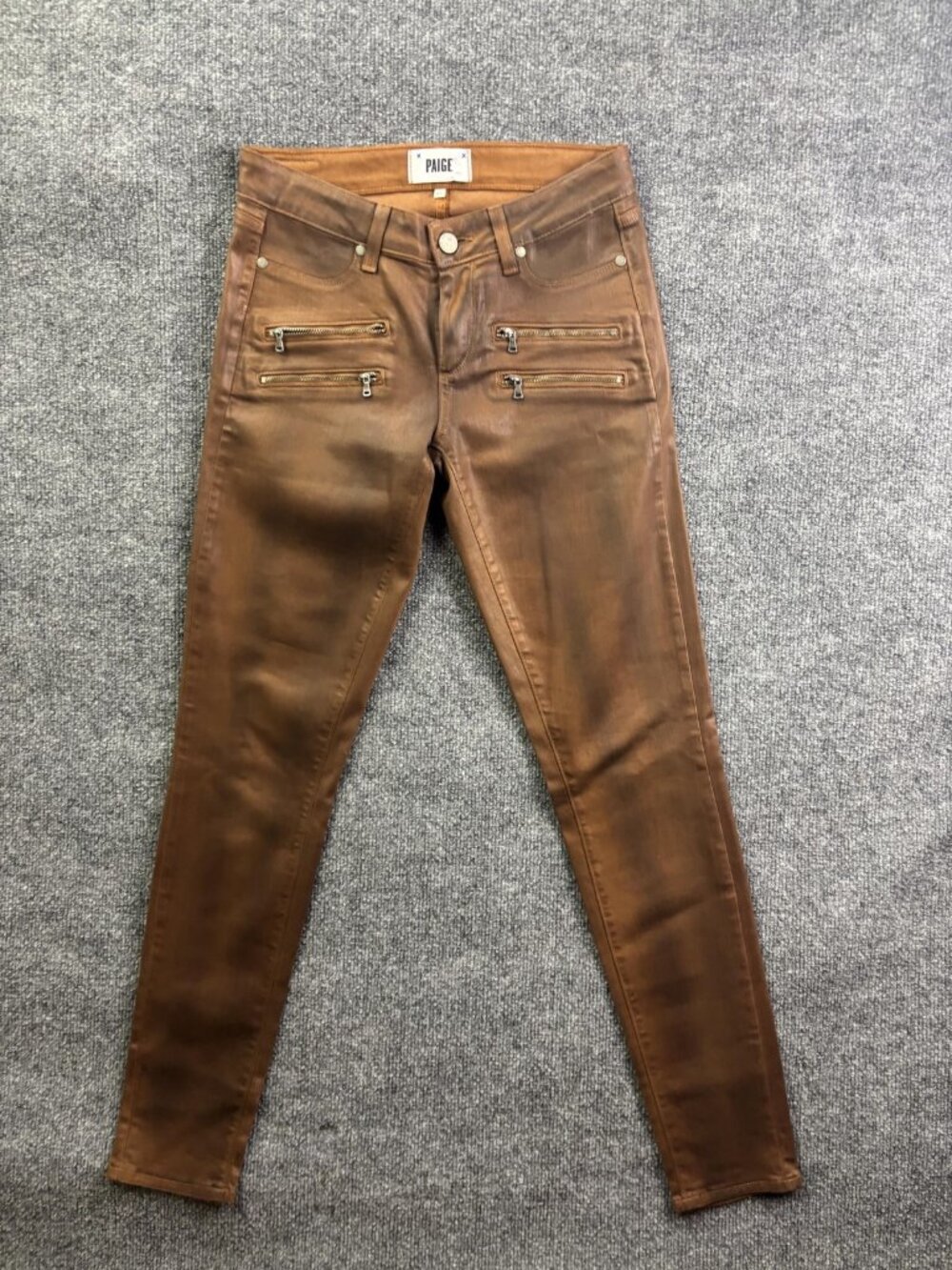 Paige Edgemont Skinny Jeans Womens 27 Brown Dark‎ Wash Mid Rise Zip Pocket Denim